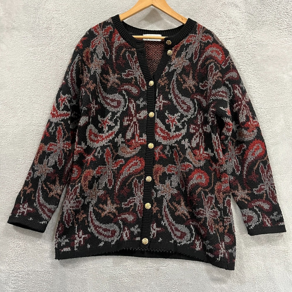 Vintage The Edinburgh Collection Cardigan Women Large Wool Floral Great‎ Britain